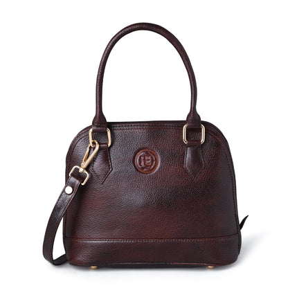 Maroon Red leather bag - front view with top handle, handcrafted buffalo leather | Hema Emporium
