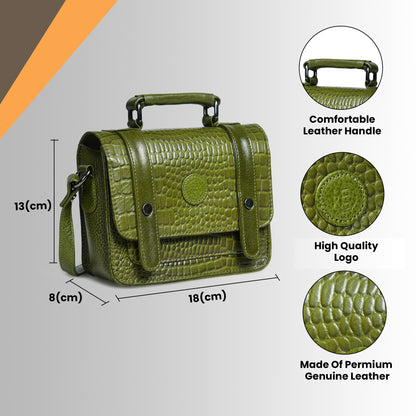 Petite Vintage Croco Leather Handbag - Green