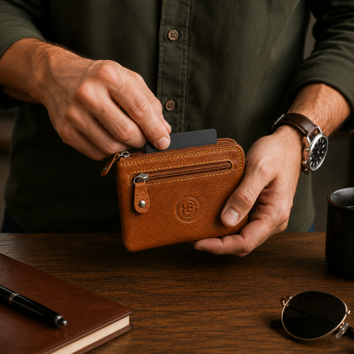 brown leather wallet lifestyle image