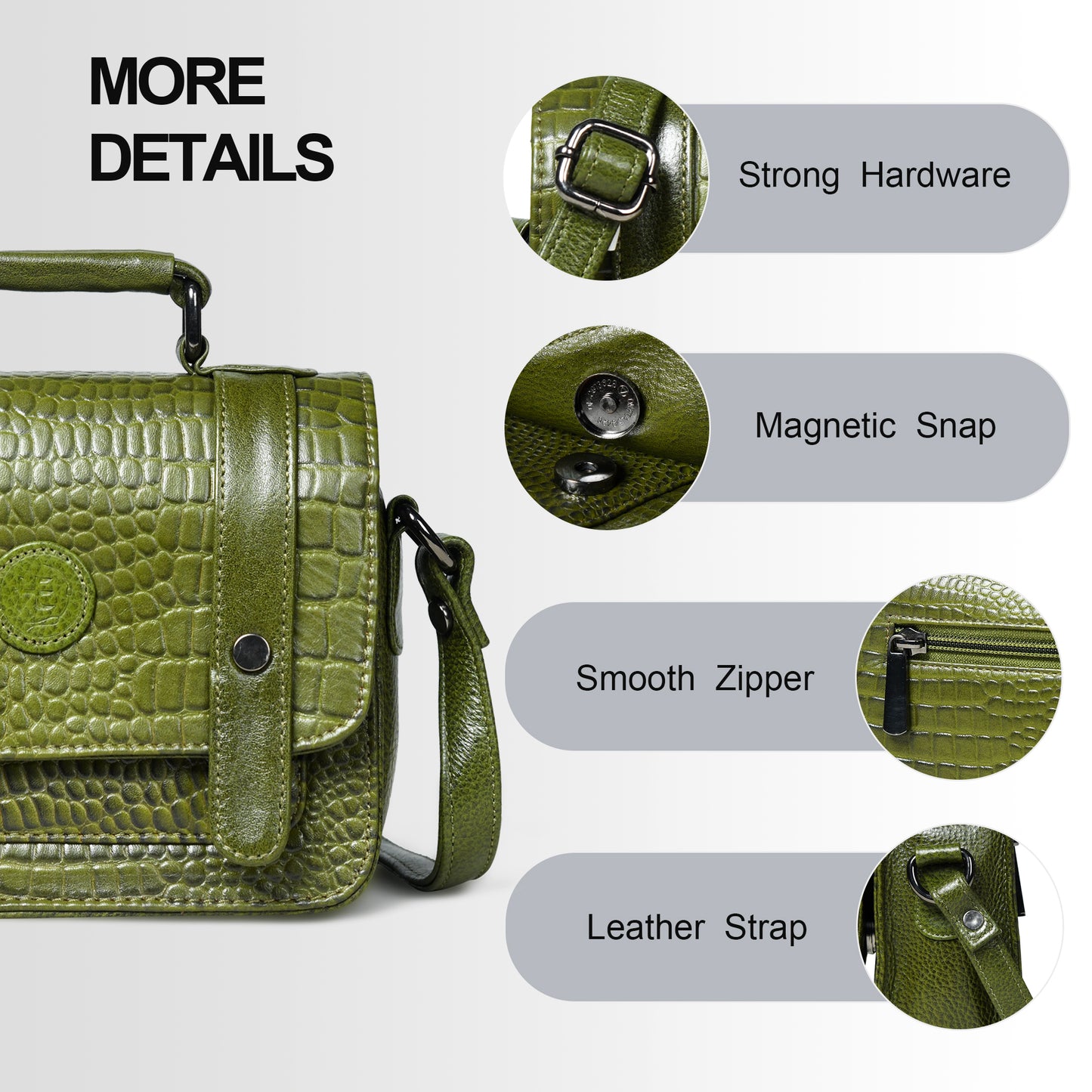 Petite Vintage Croco Leather Handbag - Green