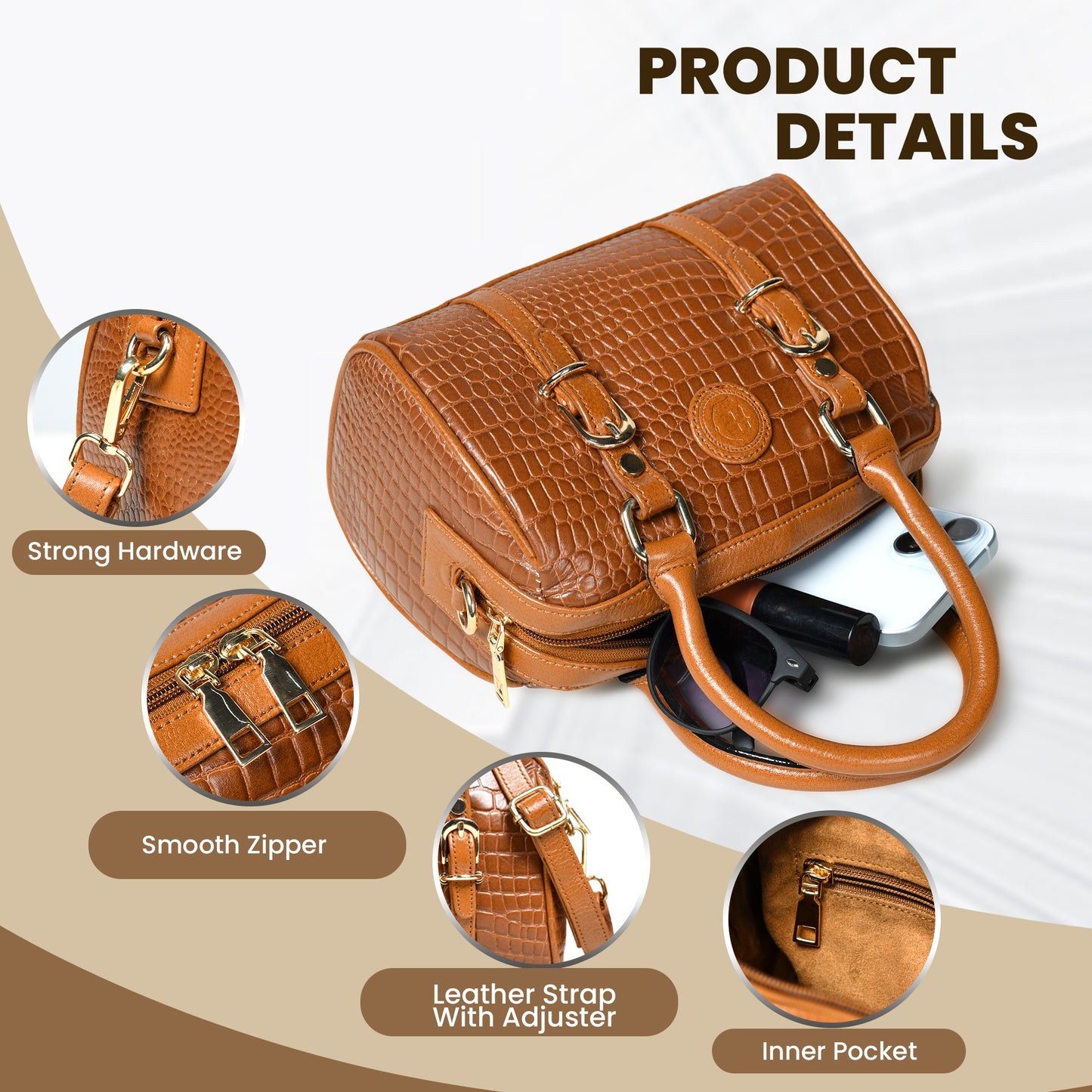 Textured Barrel Satchel - Brown
