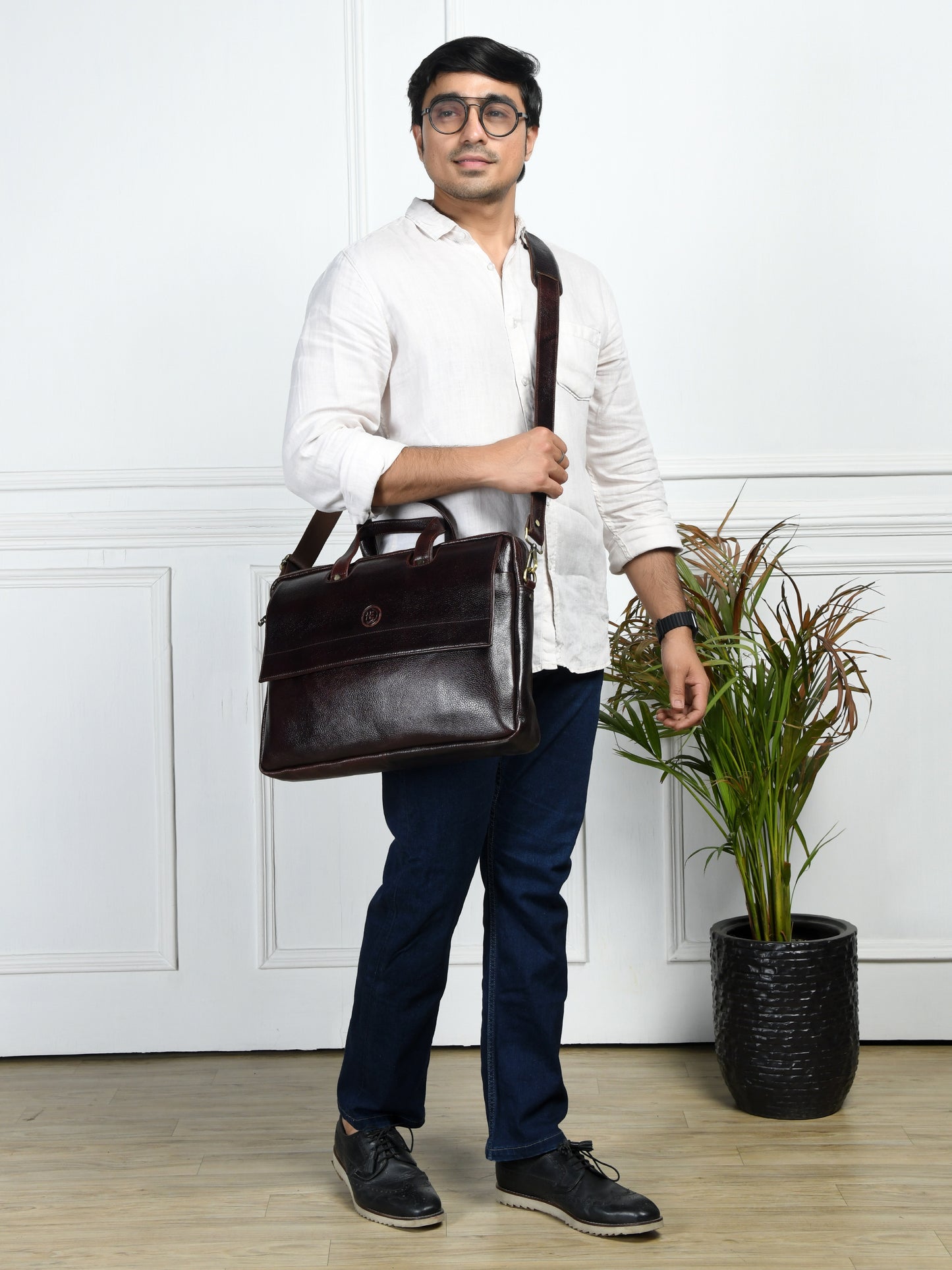 Flap Pocket Leather Office Bag - Dark Brown