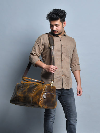 Vintage Leather Duffle Bag -  Brown
