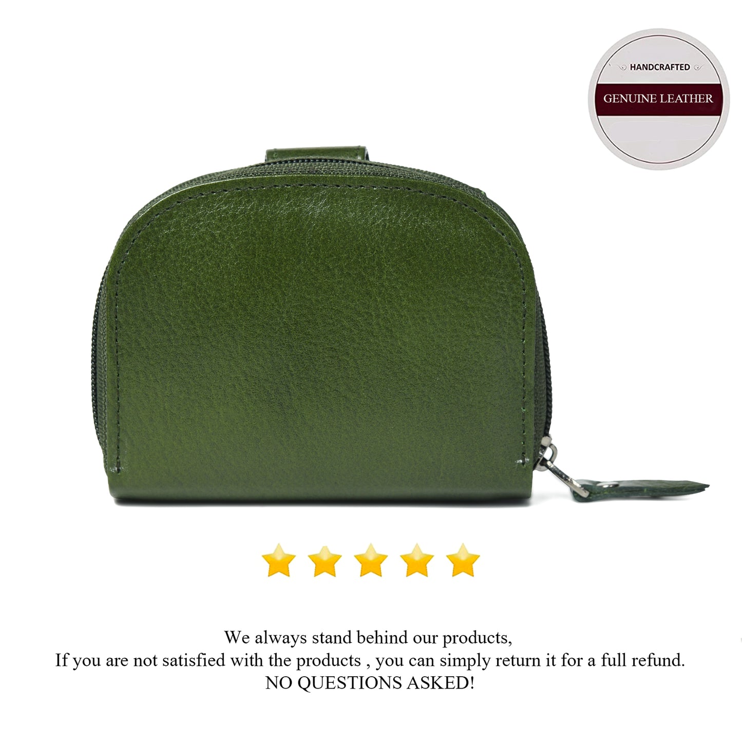 Leather Zip Card Wallet - Forest Green