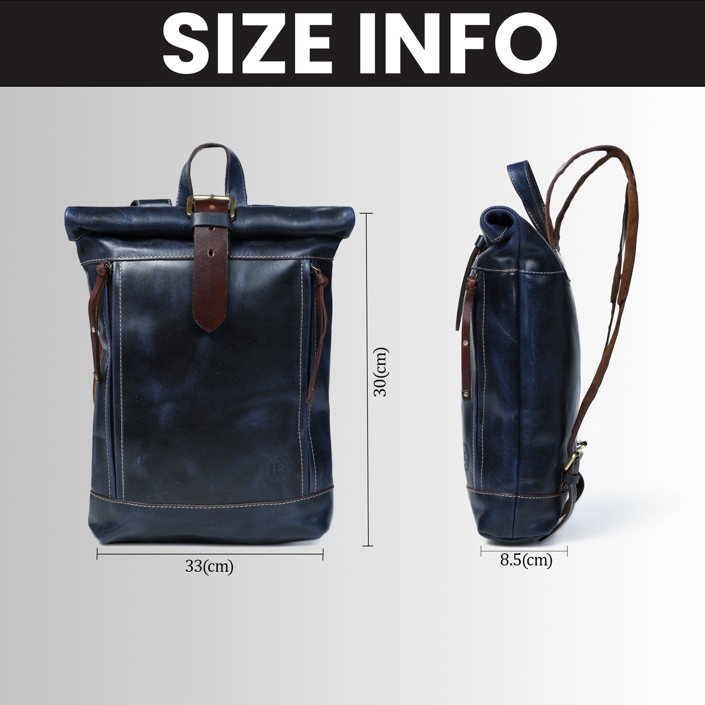 Nomad Roll Top Leather Backpack - Blue