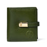 Olive green leather wallet - front view with gold clasp, handcrafted buffalo leather | Hema Emporium