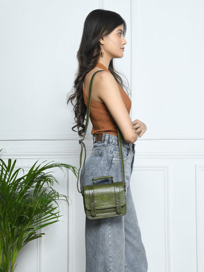 Petite Vintage Croco Leather Handbag - Green