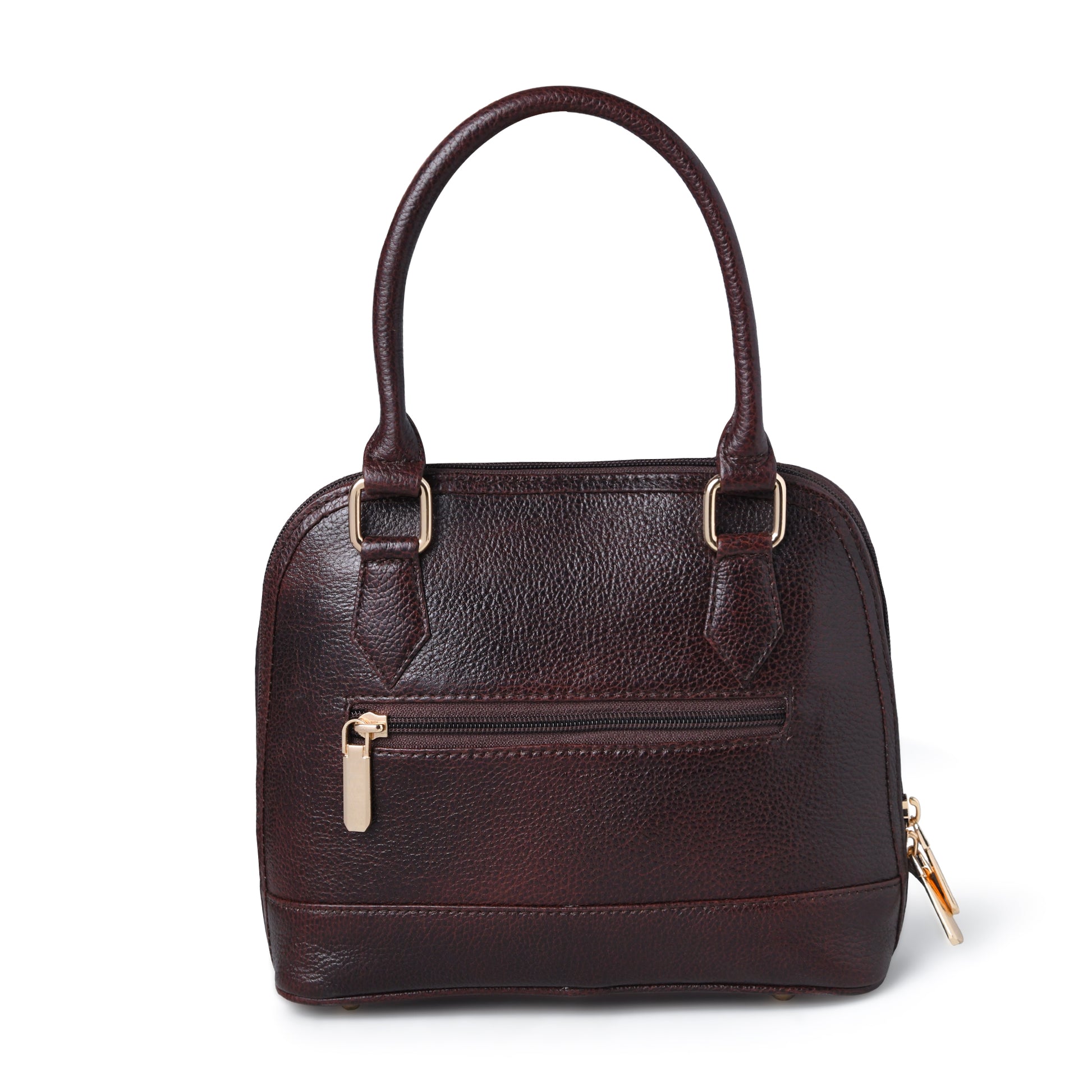 Maroon Red Leather Bag - back view with zipper pocket, handcrafted buffalo leather | Hema Emporium