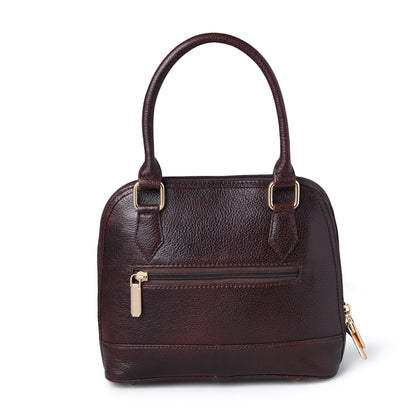 Maroon Red Leather Bag - back view with zipper pocket, handcrafted buffalo leather | Hema Emporium