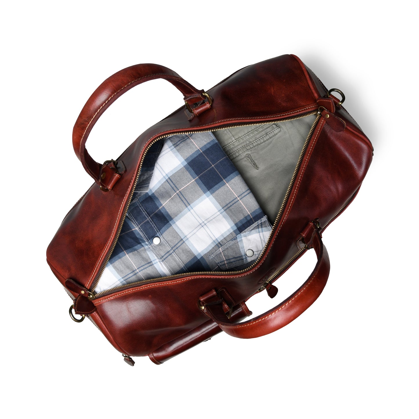 Classic Leather Travel Duffle – Top-Zip Design - Maroon Red