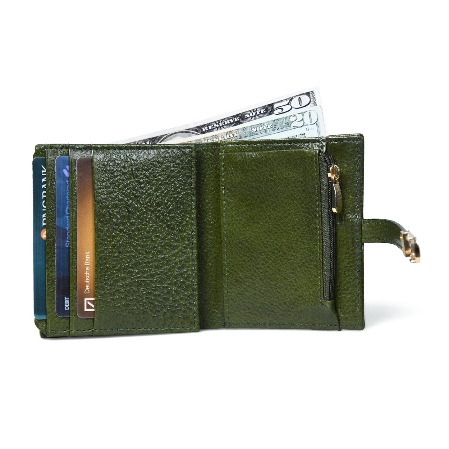 Latch Compact Men's Buffalo Leather Wallet with Gold Bar Clasp