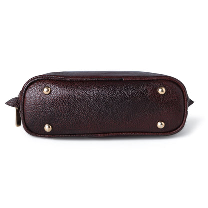Maroon Red leather bag - base view with protective metal feet, handcrafted buffalo leather | Hema Emporium