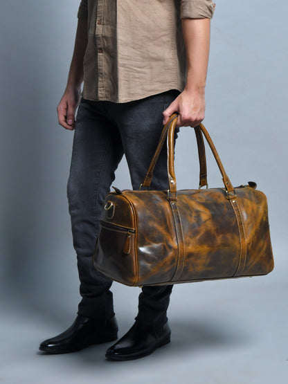 Vintage Leather Duffle Bag -  Brown