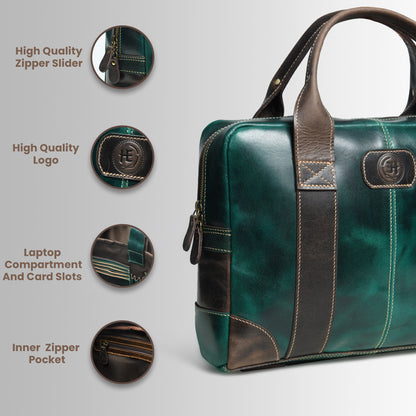 StratoCore Leather Laptop Messenger Bag - Forest Green
