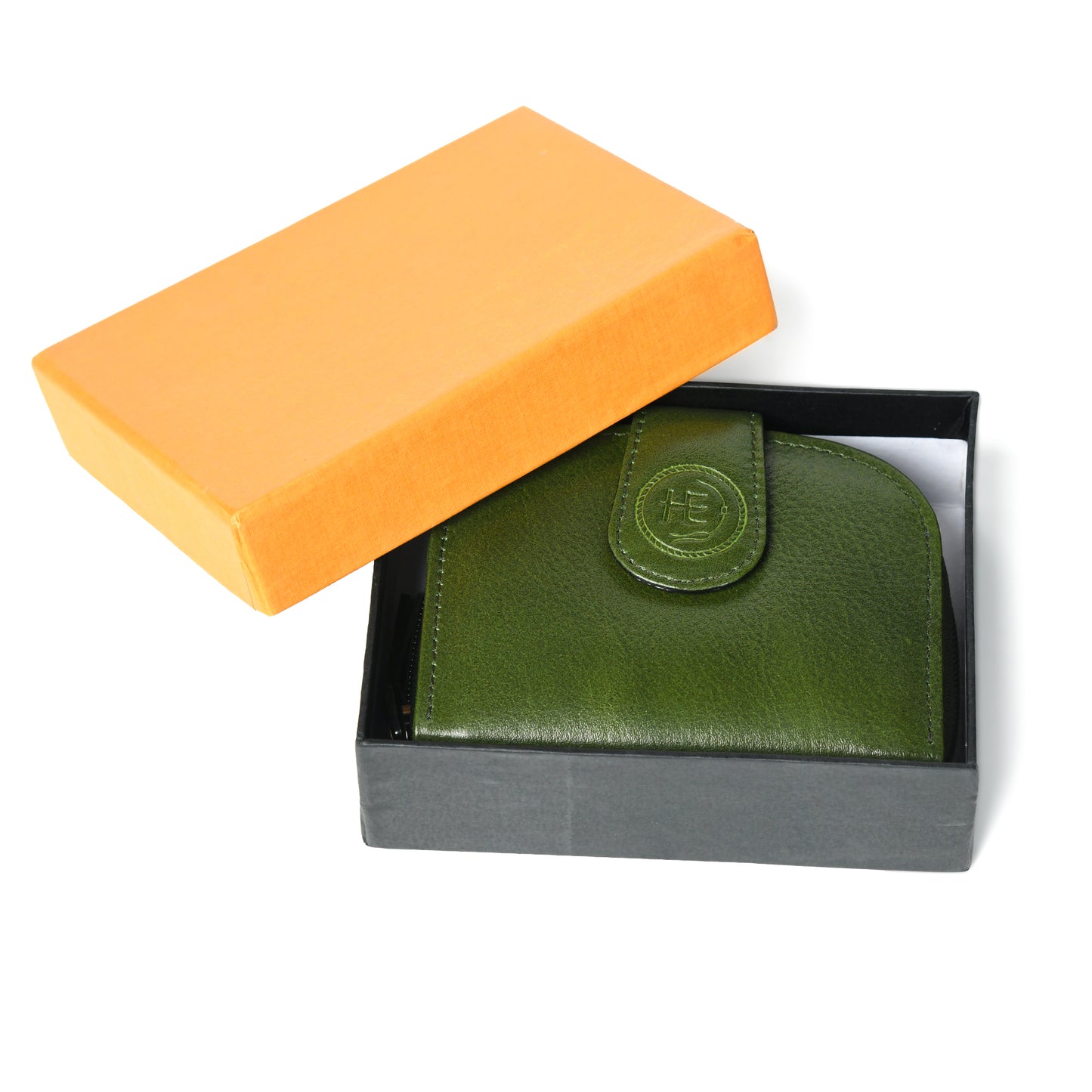 Leather Zip Card Wallet - Forest Green