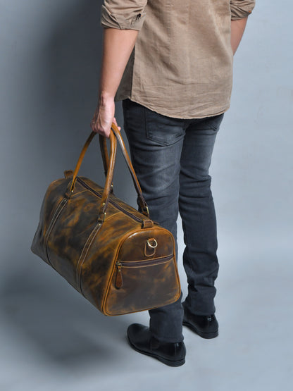 Vintage Leather Duffle Bag -  Brown