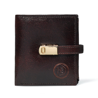 Latch Compact Men's Buffalo Leather Wallet with Gold Bar Clasp