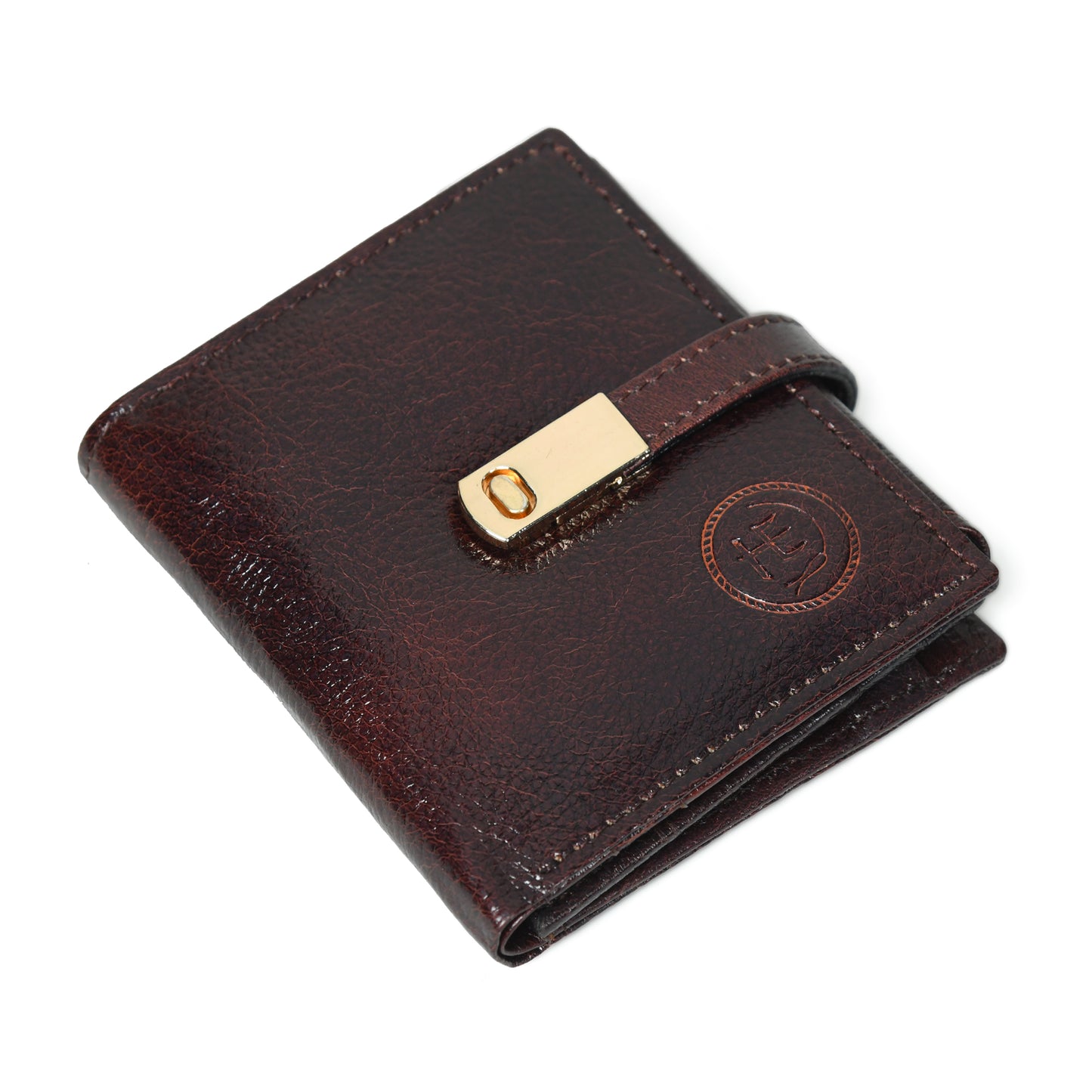 Latch Compact Men's Buffalo Leather Wallet with Gold Bar Clasp