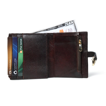 Latch Compact Men's Buffalo Leather Wallet with Gold Bar Clasp