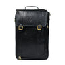 Black Leather Backpack - front view with crocodile texture, handcrafted buffalo leather | Hema Emporium