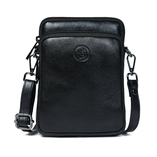 Classic Leather Mobile Sling Bag - Black