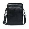 Black Leather Sling Bag - front view, handcrafted buffalo leather | Hema Emporium