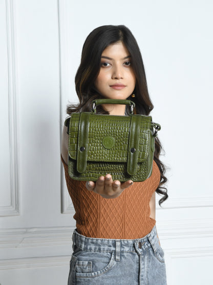 Petite Vintage Croco Leather Handbag - Green