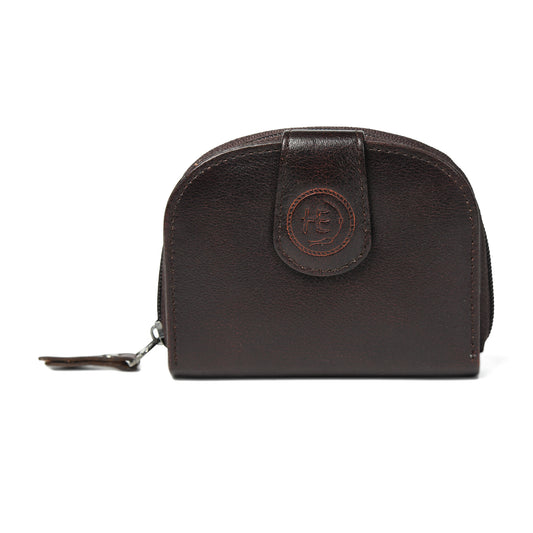 Leather Zip Card Wallet - Dark Brown