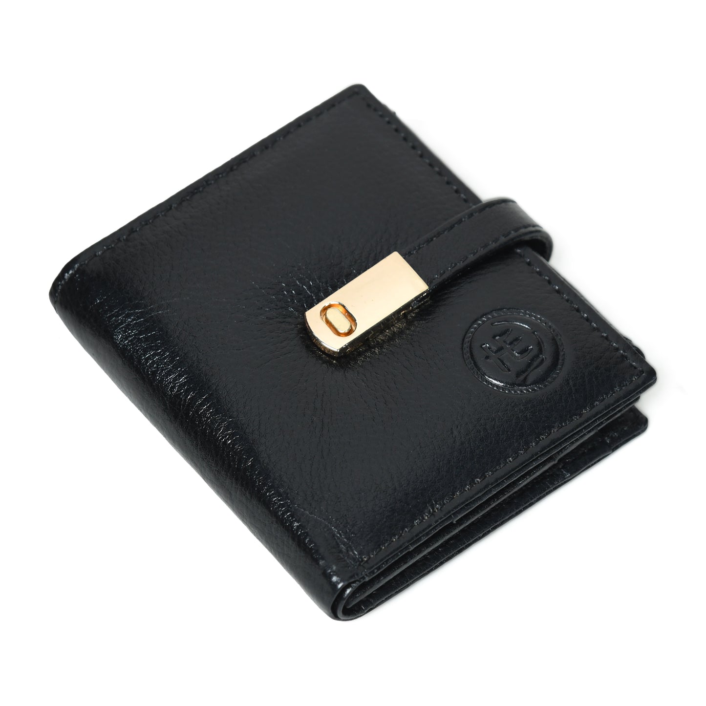 Latch Compact Men's Buffalo Leather Wallet with Gold Bar Clasp