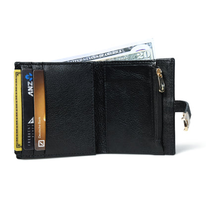 Latch Compact Men's Buffalo Leather Wallet with Gold Bar Clasp