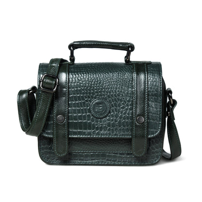 Petite Vintage Croco Leather Handbag - Olive Green
