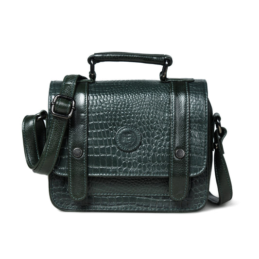 Petite Vintage Croco Leather Handbag - Olive Green