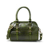 Olive Green Leather Barrel Satchel - front view, handcrafted buffalo leather | Hema Emporium