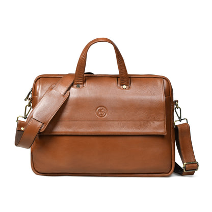 Flap Pocket Leather Office Bag - Brown