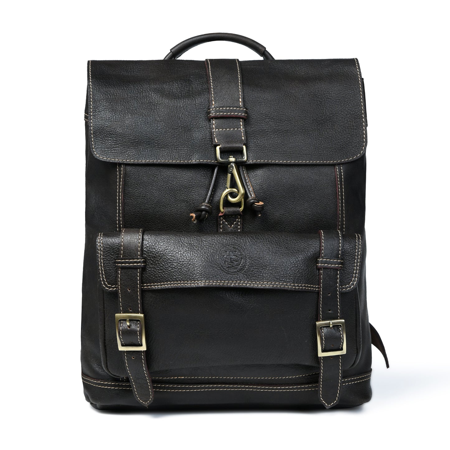 Draw String Leather Backpack - Black