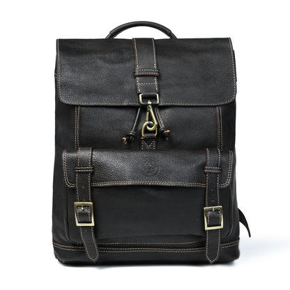Draw String Leather Backpack - Black
