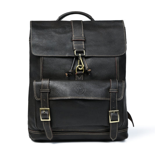 Draw String Leather Backpack - Black
