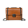 Brown Crocodile Textured Leather Crossbody Bag - front view, handcrafted buffalo leather | Hema Emporium