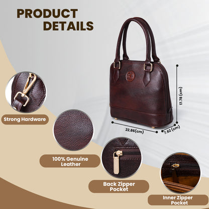 Maroon Red leather bag - product dimensions and feature callouts, handcrafted buffalo leather | Hema Emporium
