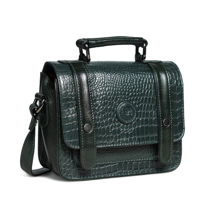 Petite Vintage Croco Leather Handbag - Olive Green
