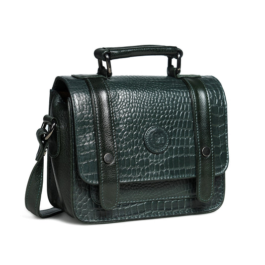 Petite Vintage Croco Leather Handbag - Olive Green