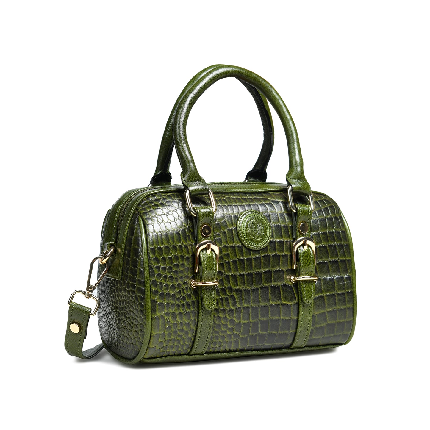 Textured Barrel Satchel - Olive Green