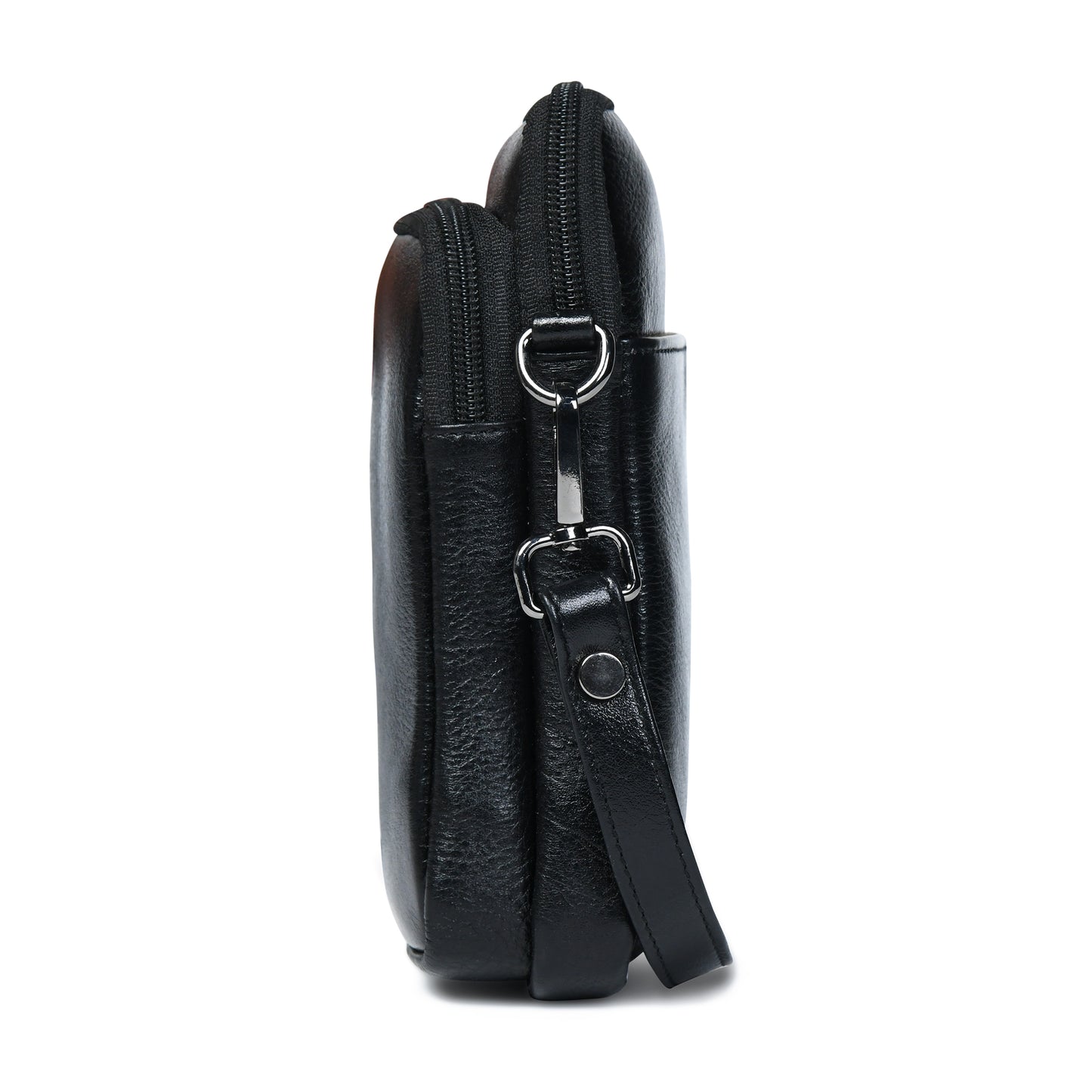 Classic Leather Mobile Sling Bag - Black