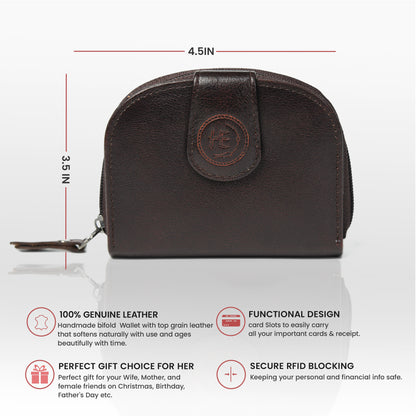 Leather Zip Card Wallet - Dark Brown