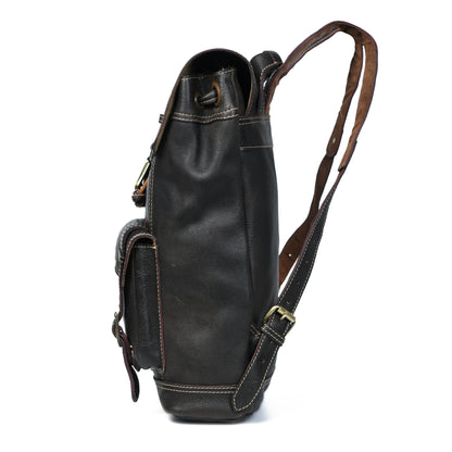 Draw String Leather Backpack - Black