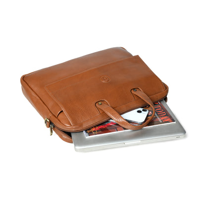 Flap Pocket Leather Office Bag - Brown