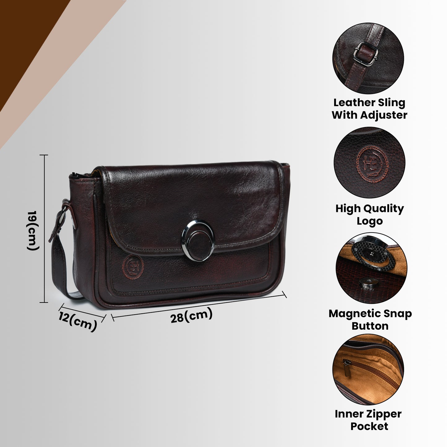 Classic Leather Pouch for Women - Dark Brown