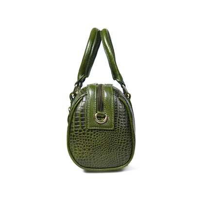 Textured Barrel Satchel - Olive Green