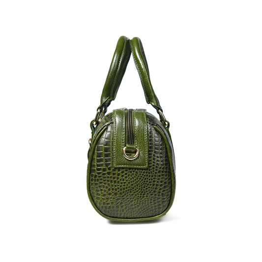 Textured Barrel Satchel - Olive Green