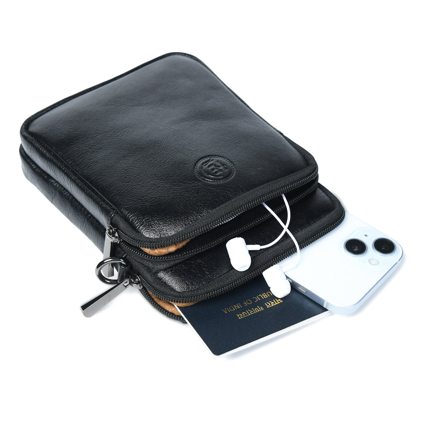 Classic Leather Mobile Sling Bag - Black